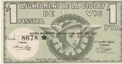 España ESP-Vic, 1 Pta., 1937, Nº 8678, Look Scand, XF+