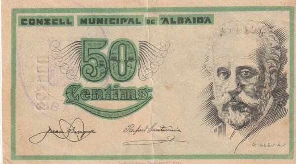 España ESP-Albaida, 50 Ctmos., 1937, Nº 000122, Look Scand, XF