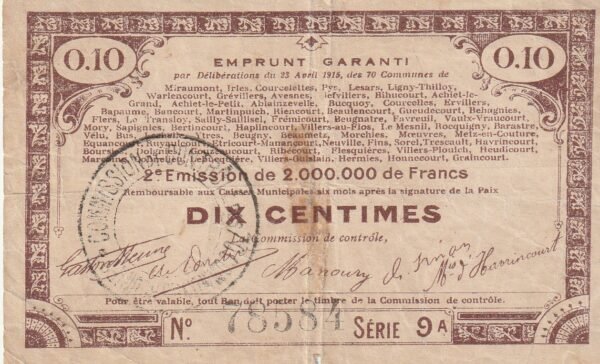 Francia FRA-P-Ville de Lille, 5 Ct., NORD PAS DE CALAIS E. GARANTI 10 CENT. Nº 78584,1915 SERIE 9A Look Scand, Fine