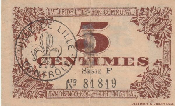 Francia FRA-P-Ville de Lille, 5 Ctmos., 1917, Nº 81819, Look Scand, VF