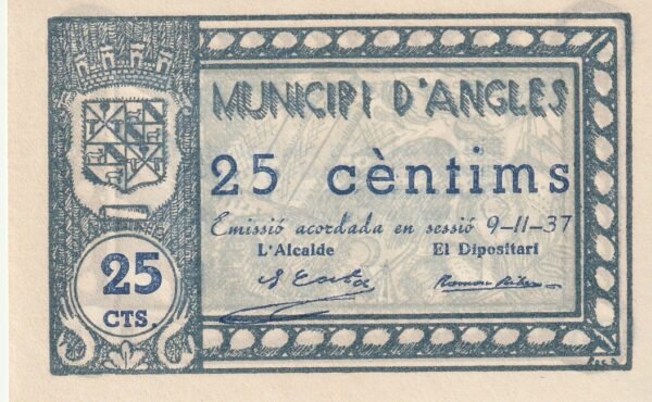 España ESP-D'Angles, 25 Ctmos., 1937, Look Scand, Nº 18604, UNC