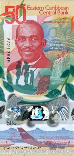 Estados Caribe ECS-P-W62, 50$,  50 Aniv. Independencia de Grenada, Folder, UNC
