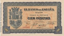 España ESP-P-S580, 100 Ptas., Bco. España-Gijón, Nº 096178, Look Scand, VF+