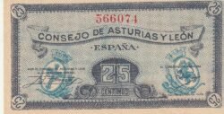 España ESP-P-S601, 25 Ctmos., ND-1936, Consejo Asturias y León, UNC