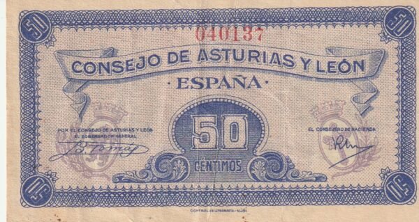 España ESP-P-S603, 50 Ctmos., ND-1936, Consejo Asturias y León, Look Scand,  VF+