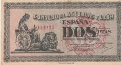 España ESP-P-S605, 2 Ptas., ND-1936, Consejo Asturias y León, Look Scand, VF