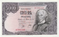 España ESP-P-155 "Q", 5.000 Ptas., Serie Q7991169, Carlos III, Look Scand, aUNC