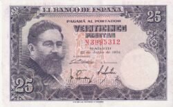 España ESP-P-147,  25 Ptas., 22-Julio-1954, Isaac Albeniz, Serie N, Nº N3995312,Look Scand, XF