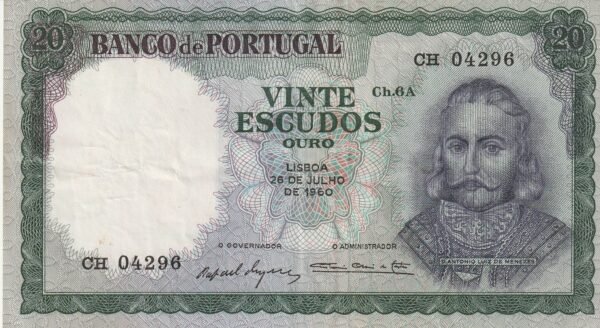 Portugal PTG-P-163a(5), 20 Escudos, 26-Julio-1960, Look Scand, VF