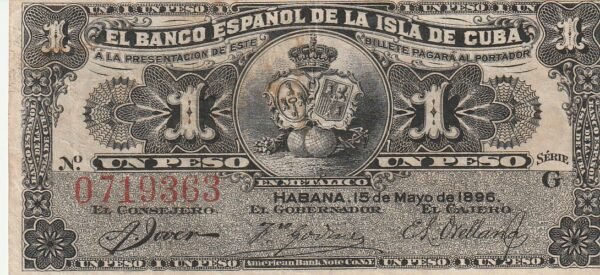 Cuba CUB-P-47a, 1 Peso, 1896, Look Scand, XF