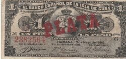 Cuba CUB-P-47b, 1 Peso, 1896, Resello en ROJO "PLATA", Look Scand, XF