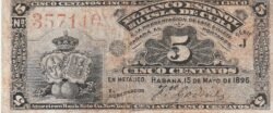 Cuba CUB-P-45a, 5 Ctvos.,1896, Look Scand, Fine