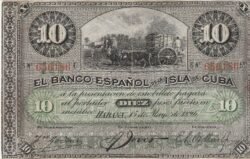 Cuba CUB-P-49b, 10 Pesos., 1896, Resello en ROJO "PLATA", Look Scand, XF