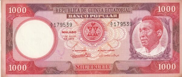 Guinea Ecuatorial EQG-P-13, 1.000 Ekuele, 7-7-1975, Nº A/2-179539, Look Scand, XF/Stein