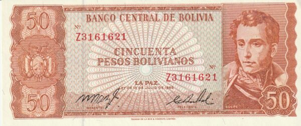 Bolivia BOL-P-162a(19), 50  Pesos Bolivianos, 1962 Look Scand, aUNC