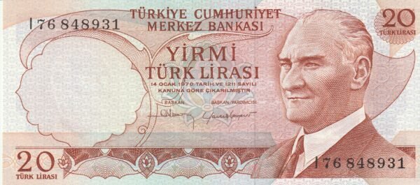 Turquia TUQ-P-187b, 20 Pounds, L-1970, UNC