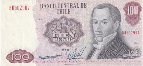 Chile CHI-P-152b, 100 Pesos, 1979, Look Scand, XF