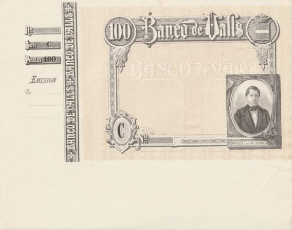 España ESP-Banco de Valls, Prueba de 100 Ptas., 1921, UNC