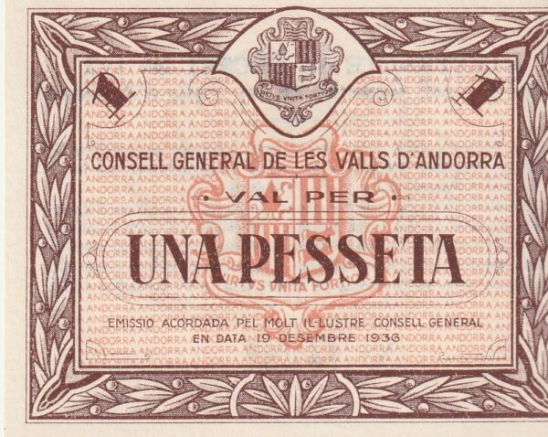 Andorra ADR-P-6, 1 Pta., 1936, Look Scand, Nº 14287, aUNC