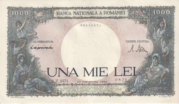 Rumanía ROM-P-52a(1944), 1.000  Lei, 10-Octubre.-1944, Look Scand,  XF++/aUNC