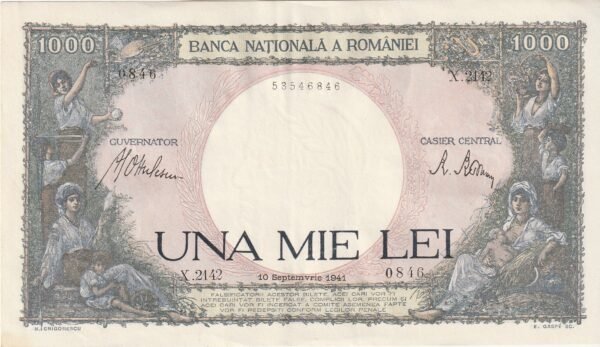 Rumanía ROM-P-52a(1941), 1.000  Lei, 10-Sept.-1941, Look Scand,  XF+/aUNC