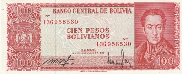 Bolivia BOL-P-163a(14), 100 Bolivianos, 1962, UNC