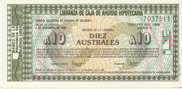 Argentina ARG-P-Libranza 10 Australes, 1985, UNC