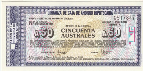 Argentina ARG-P-Libranza 50 Australes, 1985, UNC