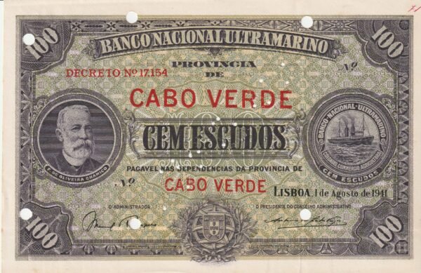 Cabo Verde CPV-P-38  Specimen, 100 Escudos, 1-Agosto-1941, Look Scand, XF