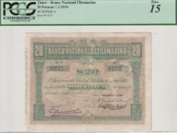 Timor TMR-P-4, Bco. Nacional de Ultramarino, 1-Enero-1910, Look Scand, Graduado PCGS, Fine 15