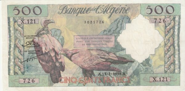 Argelia ALG-P-117, 500 Fcos., 13-Febrero-1958, Nº 3021726, Look Scand, XF