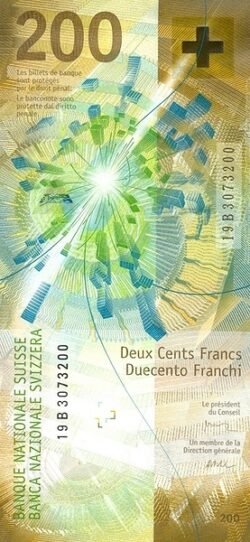 Suiza SWZ-P-73e(1), 200 Fcos., Sig. Studer & Maechler, 2019, Nº 19A0782506, UNC