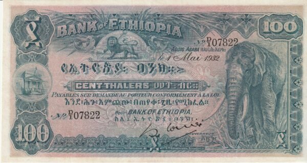 Etiopía ETH-P-10, 100 talers, 1-Mayo-1932, Nº D/I-07822, Look Scand, XF