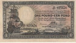 Sudafrica DSF-P-84c, 1 Pound, 25-Abril-1938, Nº A/87-625626, Look Scand, XF