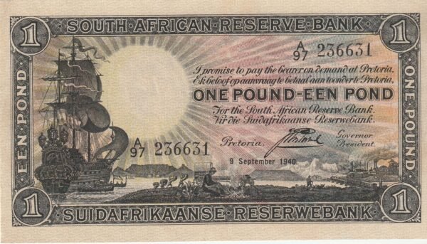 Sudafrica DSF-P-84c, 1 Pound, 9-Sept.-1940, A/97-236631, Look Scand, XF++
