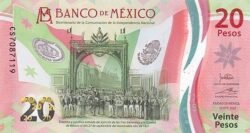 México MEX-P-W132(10-2022-5), 20 Pesos, 10-Octubre-2022, Sig.: Jonathan Heath Constable & Alejandro Alegre Rabiela, Bicentenario Independencia Nacional, UNC