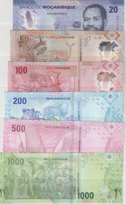 Mozambique MZB-P-W155/W160, Set 6 val., 20-50-100-200-500 y 1000 Meticais, 16-junio-2024, UNC