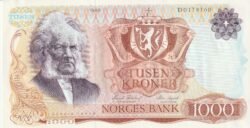 Noruega, NOR P-40c, 1.000 Kroner, 1985, Look Scand, Nº D0178160, XF++