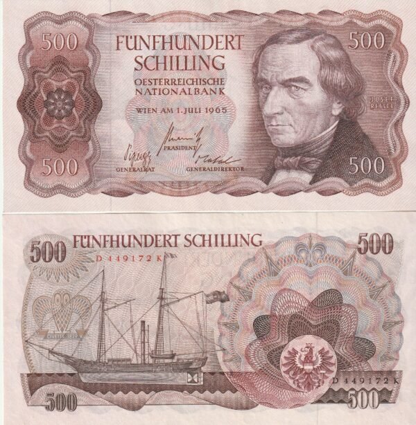 Austria AUT-P-139, 500 Schillings, 1-Julio-1965, Josef Ressel, Look Scand, aUNC