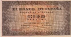 España ESP-P-113a(Guerra-485), 100 Ptas., Burgos, Nº F3614212, 20-Mayo-1938, Serie F, EBC/XF