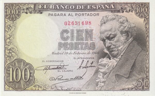 España ESP-P-131a, 100 Ptas., Fco. Goya, 1946, Sin Serie, Nº.- 02651698, Look Scand, UNC