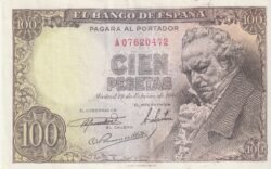 España ESP-P-131a, 100 Ptas., Fco. Goya, 1946, Nº.-A07620472, Look Scand, XF