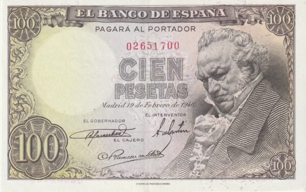 España ESP-P-131a, 100 Ptas., Fco. Goya, 1946, Nº.-02651700, Look Scand, XF