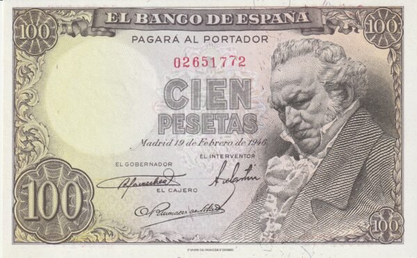España ESP-P-131a, 100 Ptas., Fco. Goya, 1946, Nº.-02651702, Look Scand, UNC