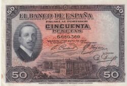 España ESP-P-72b, 50 Ptas., 1927, Nº 6680360 Resello en seco, Look Scand, VF+
