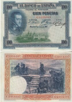 España ESP-P-69b, 100 Ptas., 1925, Resello en seco Estado Español, MBC
