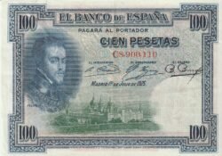 España ESP-P-69b, 100 Ptas., 1925, Nº C8900110, Resello en seco Estado Español, Look Scand, EBC-