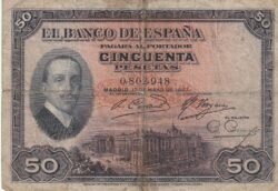 España ESP-P-72a, 50 Ptas., 1927, Alfonso XIII, Nº 0802948, Look Scand, Fine