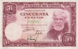España ESP-P-141, 50 Ptas., 1951, Rusiñol, Look Scand, Sin Serie 2580526,  Look Scand, Very Fine