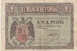 España ESP-P-107, 1 Pta., 1938, Nº F6525682, 28-Febrerp-1938, Look Scand, BC